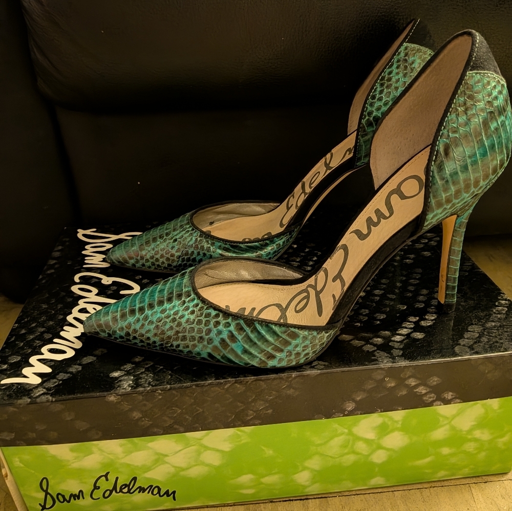 Sam Edelman Turquoise Snake Print Heels